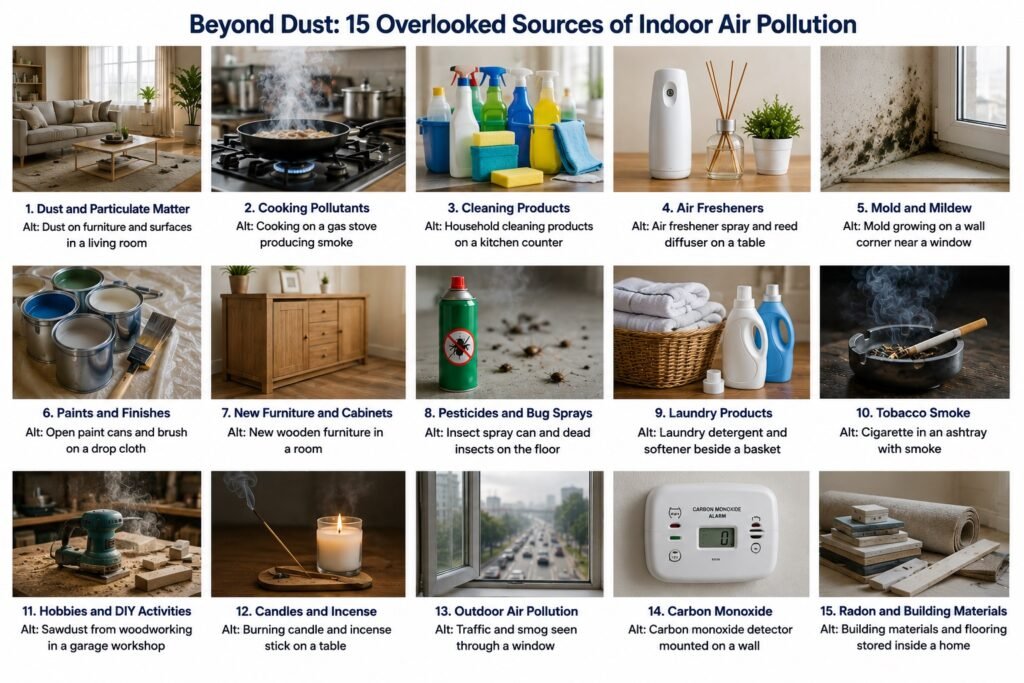 Common sources of indoor air pollution inside a home