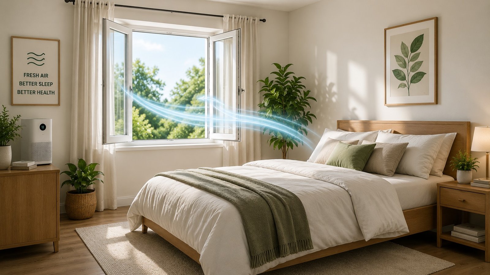 Clean and well-ventilated bedroom for better indoor air quality