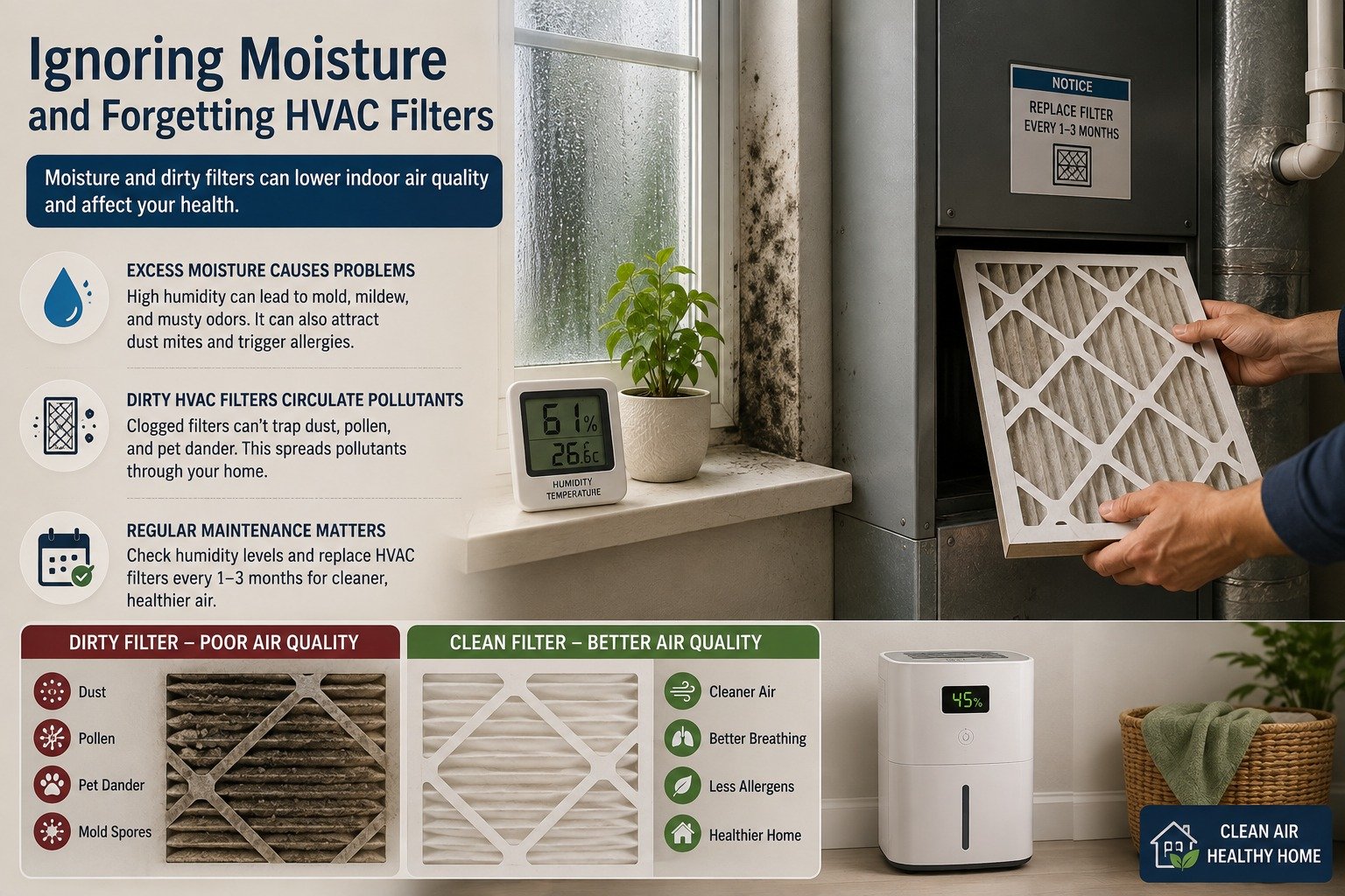 moisture and HVAC filters affecting indoor air quality