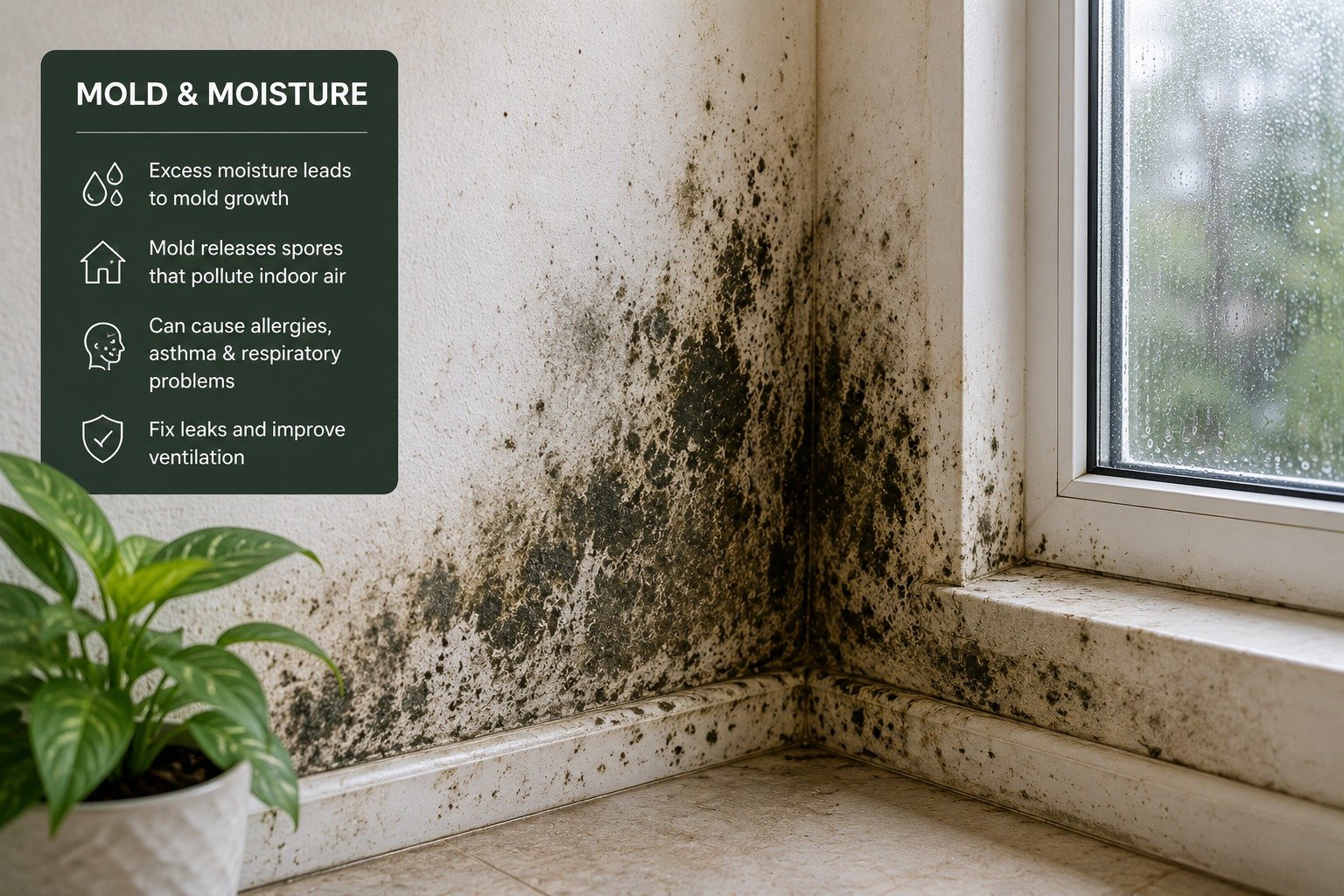 Mold growing on a damp wall inside a home